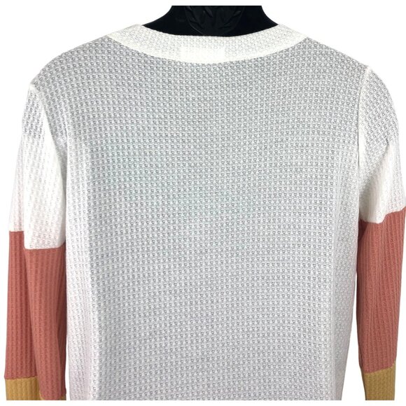 First Love Women's SIze Medium Colorblock Long Sleeve Waffle Knit Shirt V Neck - Picture 5 of 7